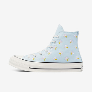 Converse匡威 时尚奶蓝色刺绣小花高帮帆布鞋男女鞋板鞋 570917C