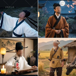 唐宋诗人李白苏轼陶渊明汪伦同款 汉服舞台话剧演出服 南北朝男士