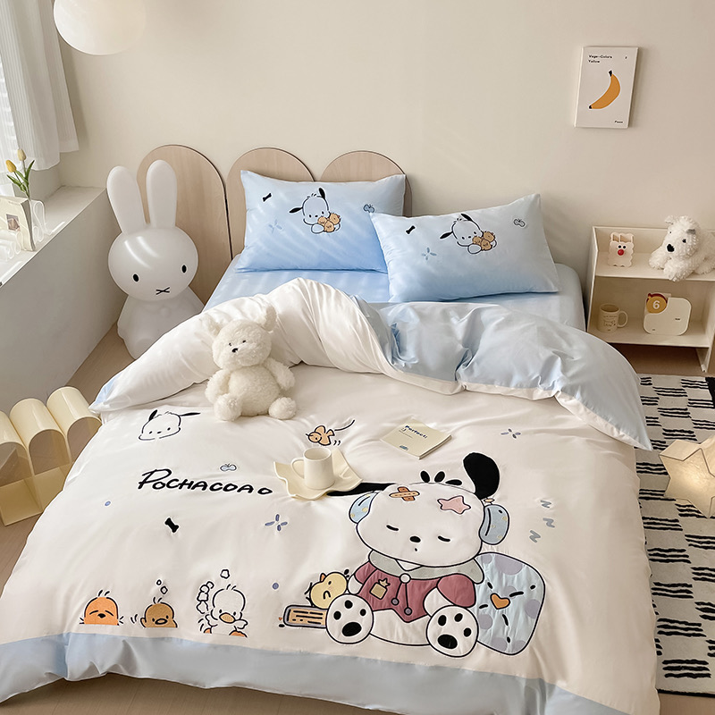 卡通可爱帕恰狗纯棉水洗棉四件套全棉卡通儿童床单被套宿舍三件套