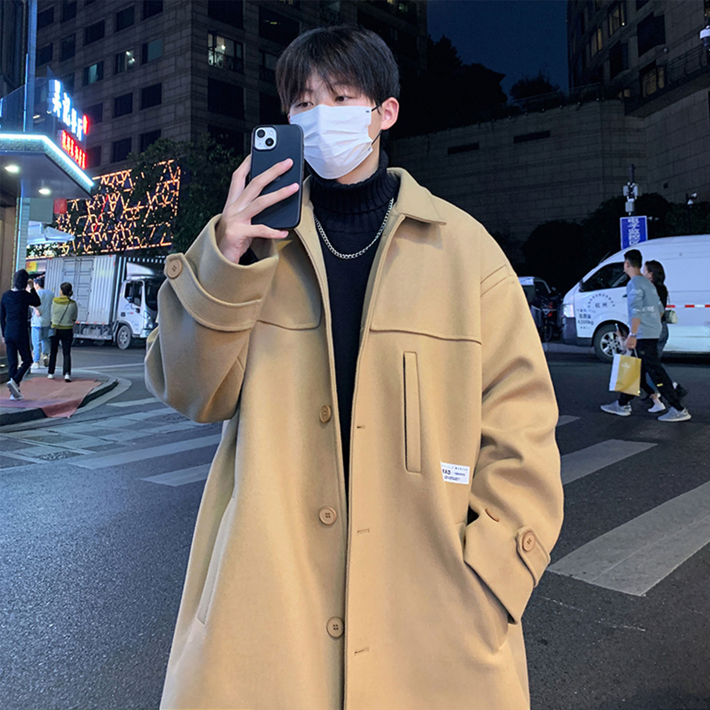 502-2-N010-P128冬季加厚过膝毛呢大衣男韩版潮牌高级感风衣控168,男装风衣,星座502-2（原1014A）
