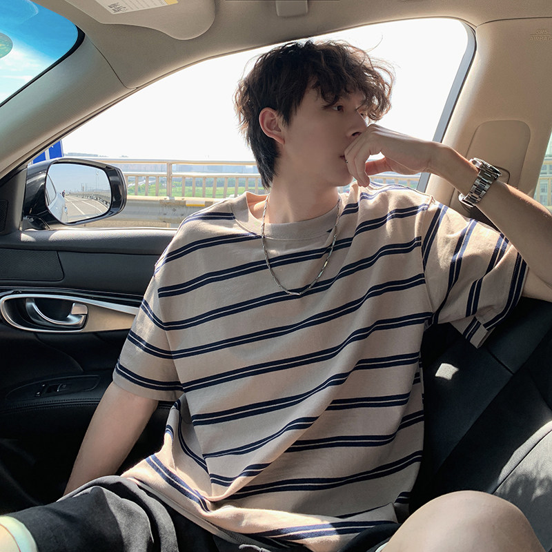 1014A~FT107条纹短袖T恤男潮流潮牌夏季半袖上衣服P40限价58,男装T恤,星座502-2（原1014A）