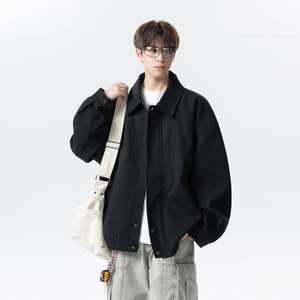 502-2-JK030-P128-秋季美式复古毛呢外套男宽松百搭翻领夹克图片