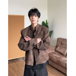 502-2-JK036=P95秋季扎染正肩机车PU皮衣大码立领夹克外套男,男装皮衣,星座502-2（原1014A）