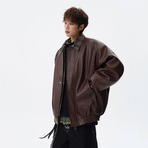 现货502-2-JK032-P128春款翻领PU皮衣男宽松机车风夹克控168图片