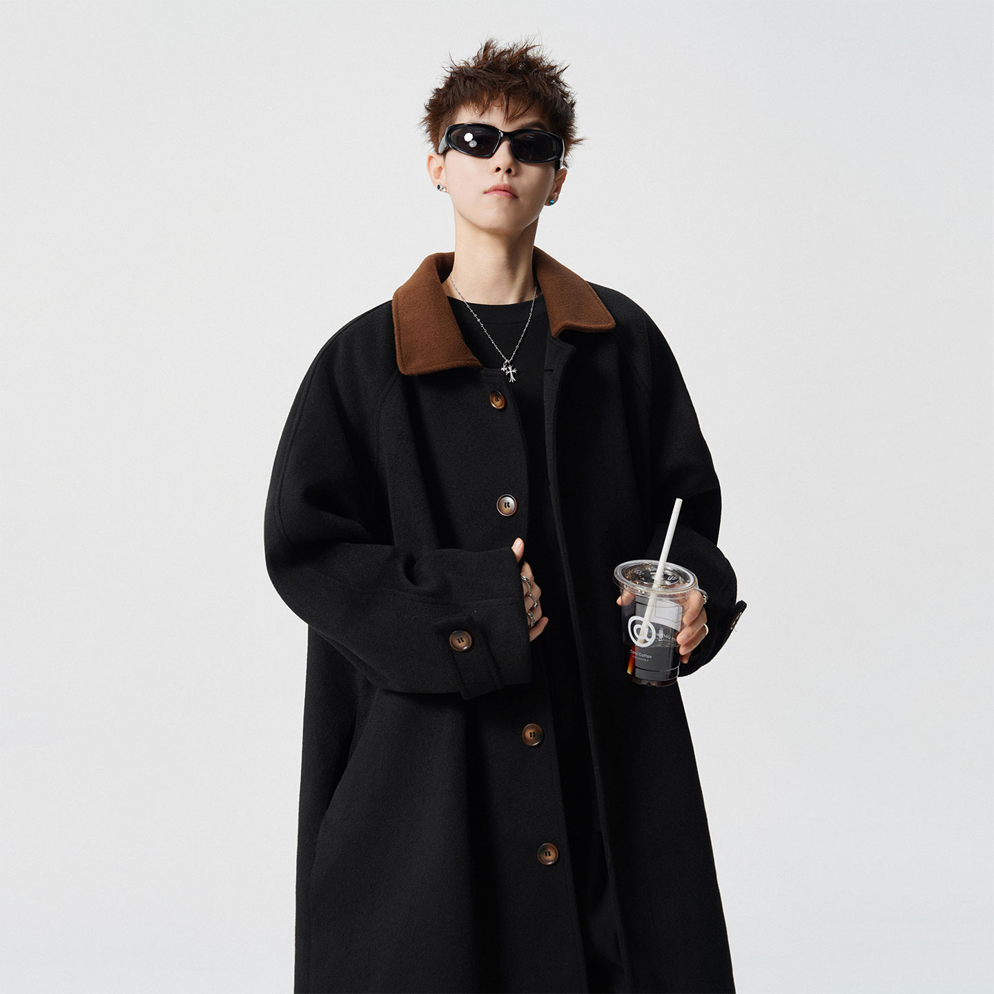 现货502-2-N019-P128中长款毛呢大衣男2025新款秋冬外套宽松呢子，男装毛呢大衣，星座502-2（原1014A）