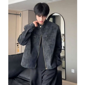 502-2-JK036-P95美式复古反绒皮正肩外套男短款工装夹克,男装皮衣,星座502-2（原1014A）