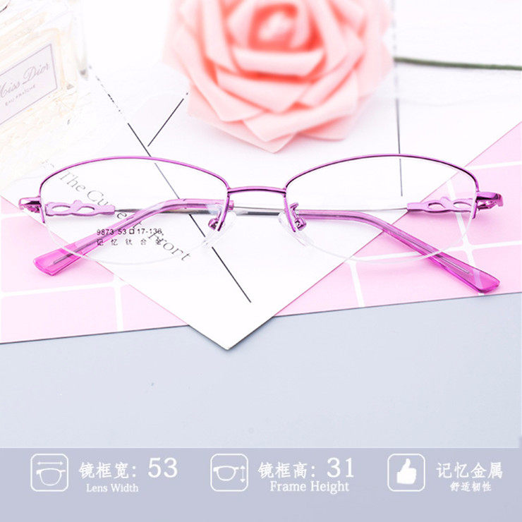 近视眼镜女士女生时尚百搭半框眼镜架合金框架配近视防蓝光记忆腿