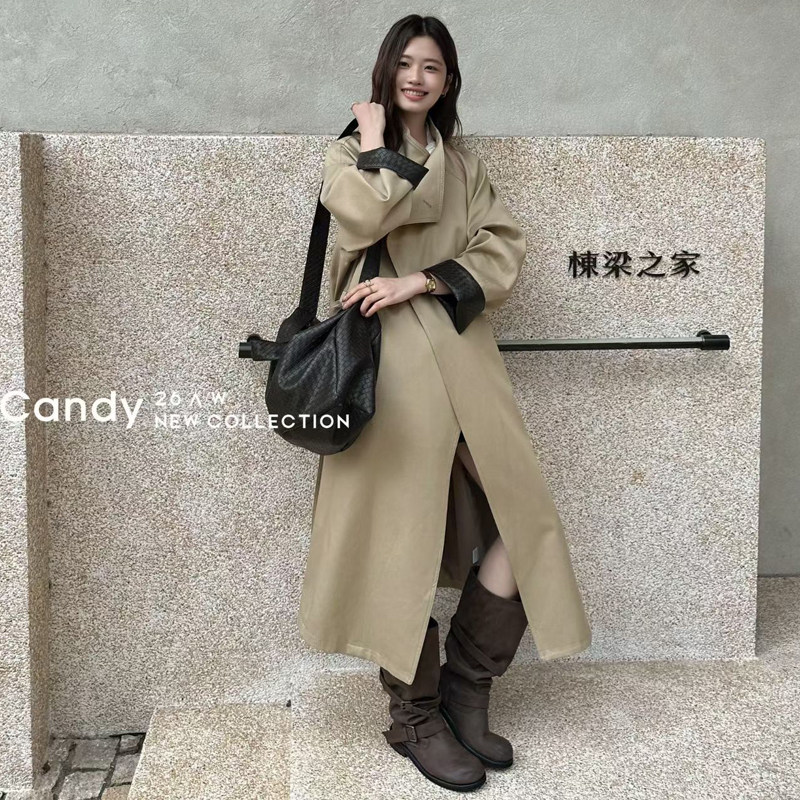 Candy糖果风衣女老钱风系带中长款风衣女秋季气质大衣外套配包包