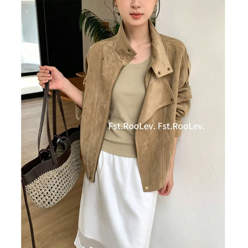 FST麂皮绒机车夹克女秋复古