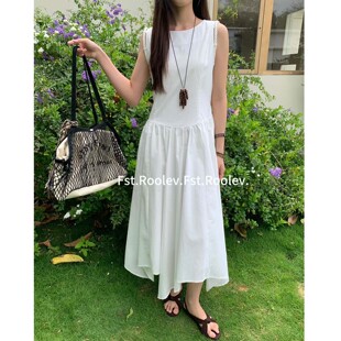 FST小个子度假白色连衣裙女2026夏季新款气质收腰大摆背心长裙子