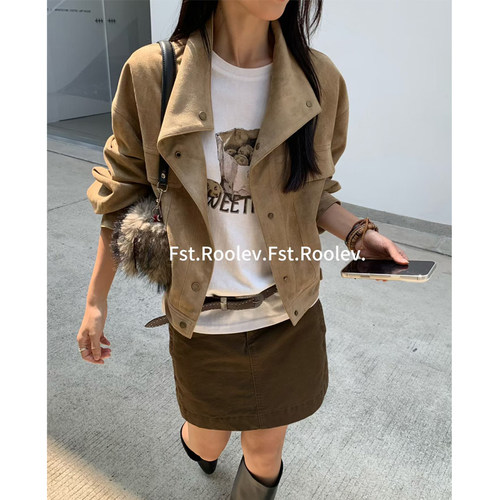 FST麂皮绒立领短外套女秋新款