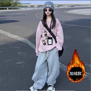 女童秋冬加绒加厚运动裤子2025新款儿童香蕉版型卫裤女孩休闲长裤