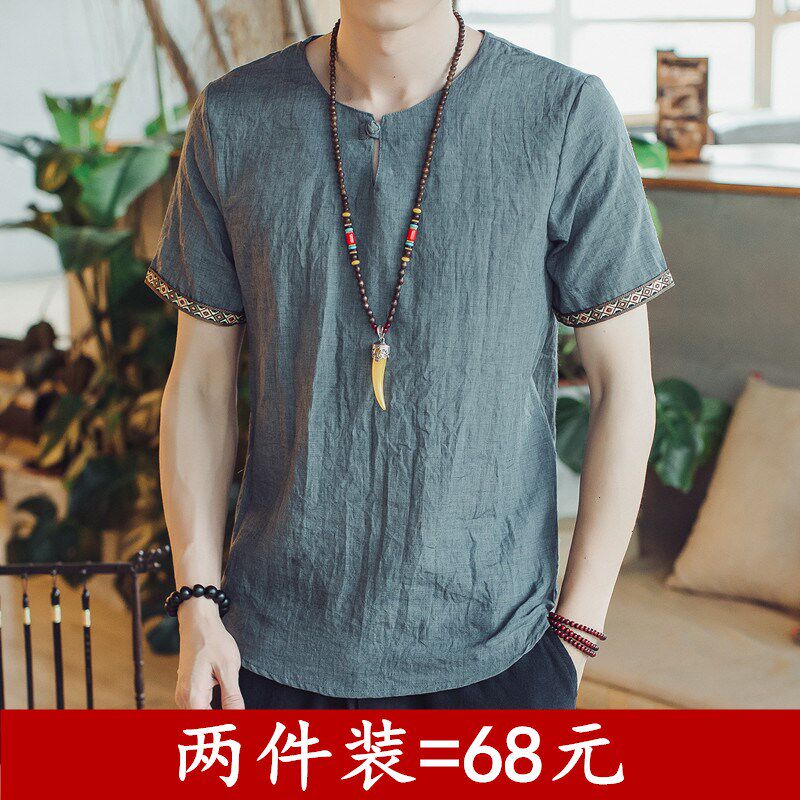 佛系男装潮流中国风短袖仿亚麻T恤宽松大码民族复古棉麻上衣服夏在类目 男装, T恤中 - 来自Buy2taobao.com提供专业的淘宝代购服务