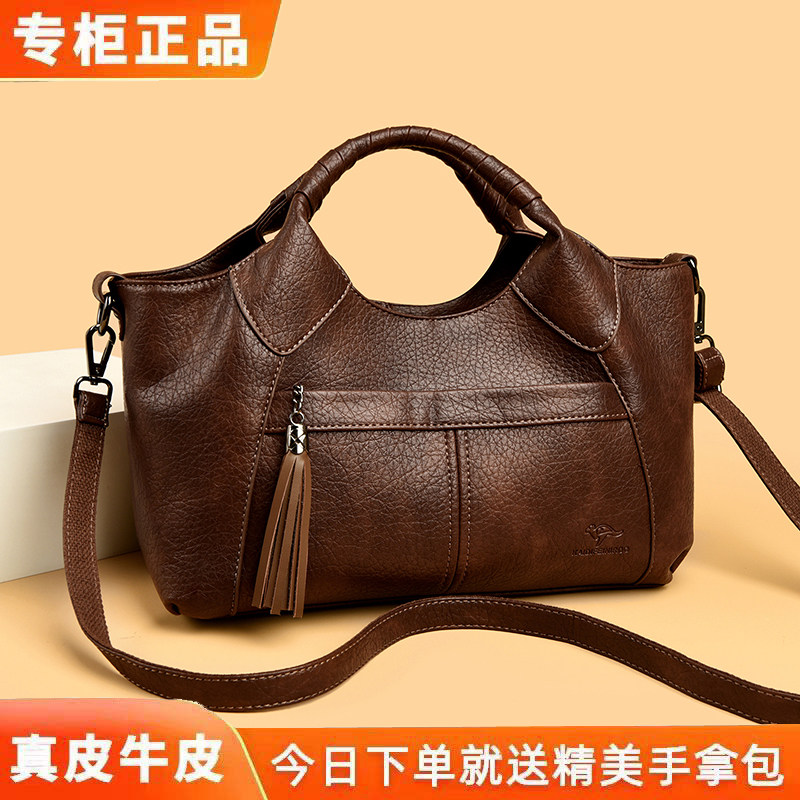 小众真皮流苏手提斜挎妈妈包图片