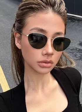 欧美港风复古金属墨绿色墨镜男女同款潮猫眼气质方圆脸夏季太阳镜
