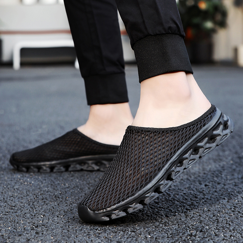 2025海外爆款包头拖网面鞋居家新款室内鞋镂空懒人鞋外穿拖鞋凉拖