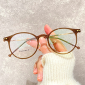 透明茶色近视眼镜圆框女超轻网红款 可配防蓝光男可配有高度数架