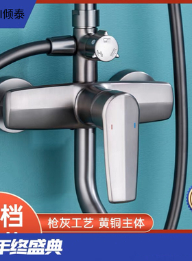 倾泰花洒套装家用全铜淋浴器卫生间浴室增压喷头枪灰色36401