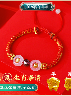 2026年三合生肖猪兔羊本命年红绳太岁手链属兔吉祥物男女编织手绳