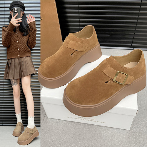 踩屎感厚底英伦一脚蹬勃肯女鞋