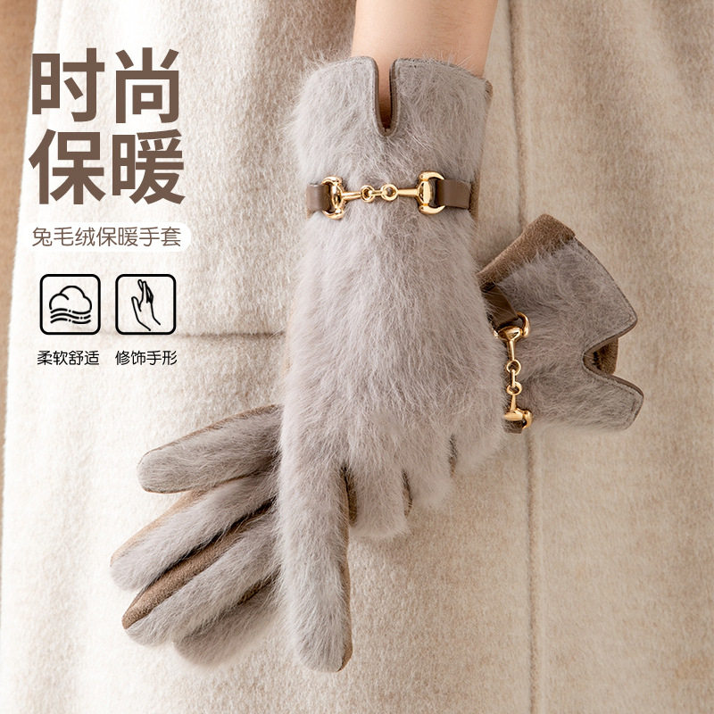 兔毛绒冬季保暖手套女士加厚骑行手套