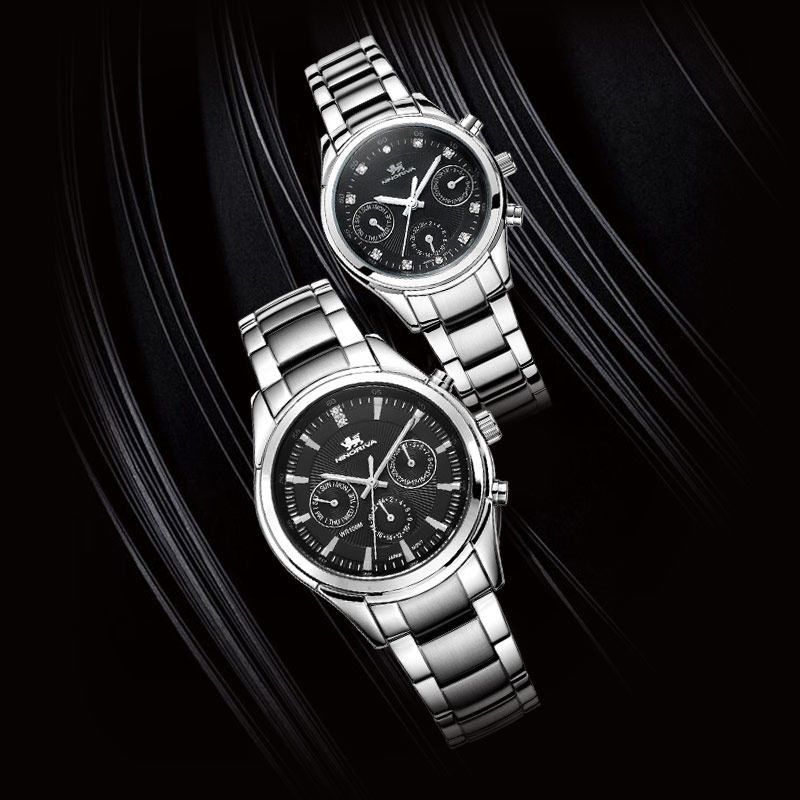 尼诺里拉情侣表商务钢带石英男表多功能运动防水手表腕表51019