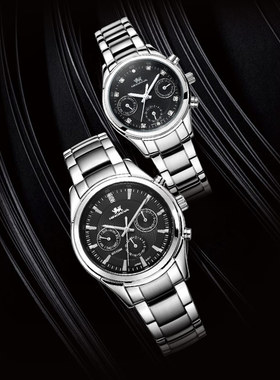 尼诺里拉情侣表商务钢带石英男表多功能运动防水手表腕表51019