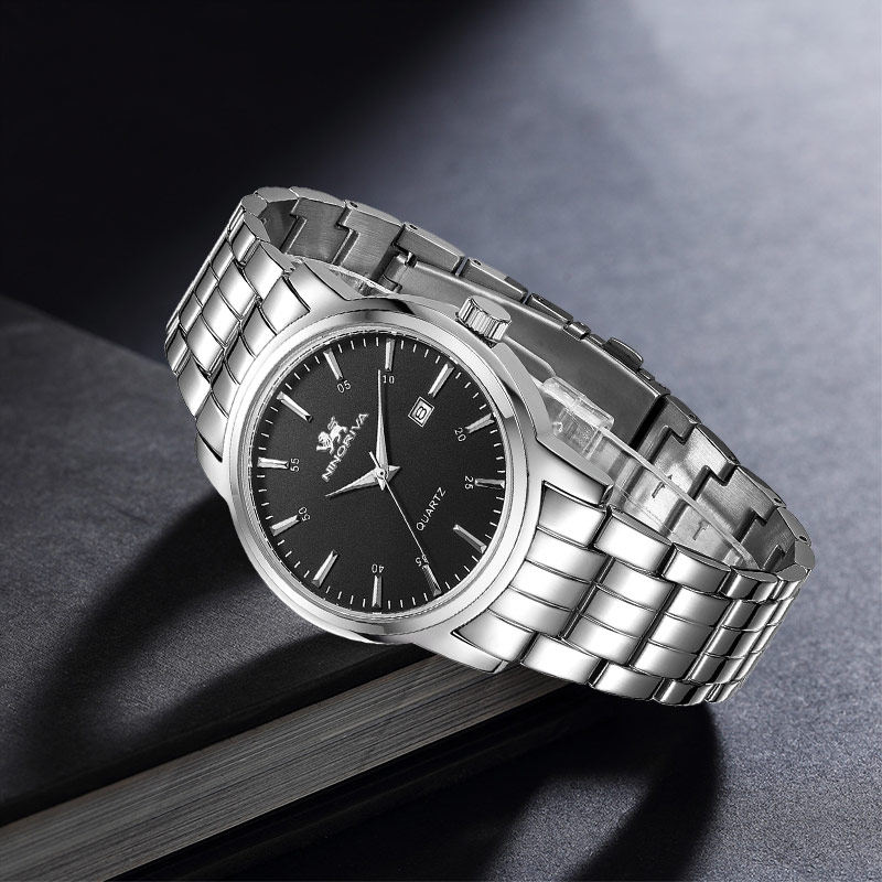 尼诺里拉简约男表商务休闲时尚钢带手表日历男士手表石英表51008