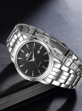 尼诺里拉简约男表商务休闲时尚钢带手表日历男士手表石英表51008