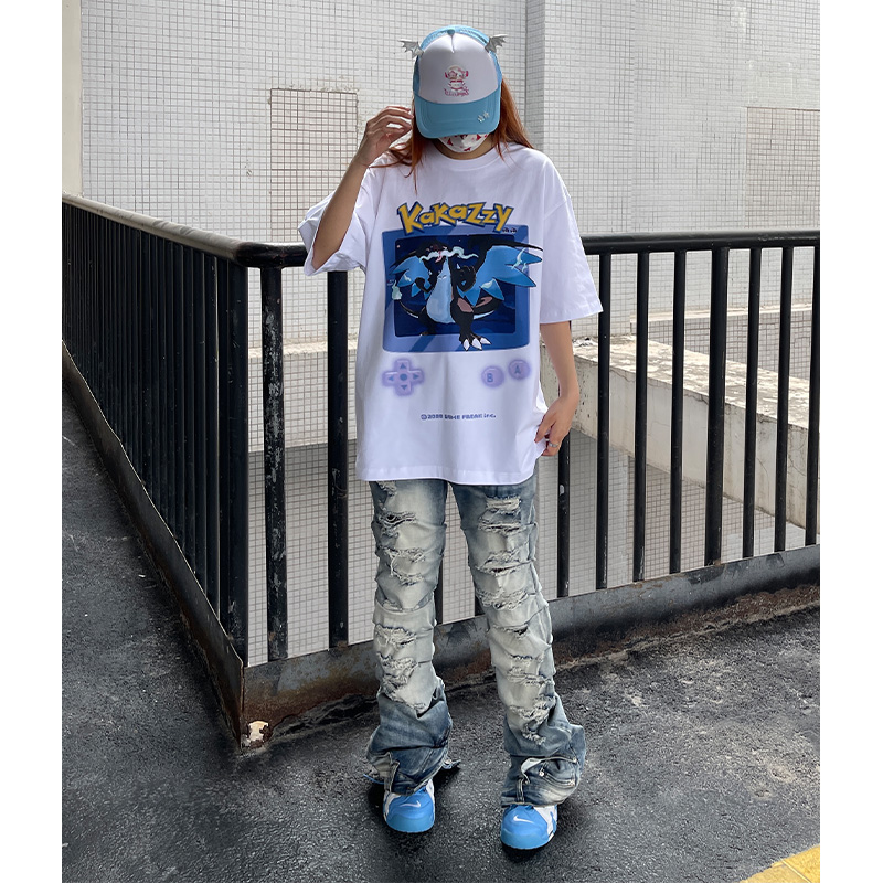 KAKAZZY宽松短袖短袖T恤嘻哈情侣