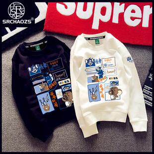 2025秋冬新款卡通大图加绒圆领卫衣男女情侣款常规外套潮牌休闲