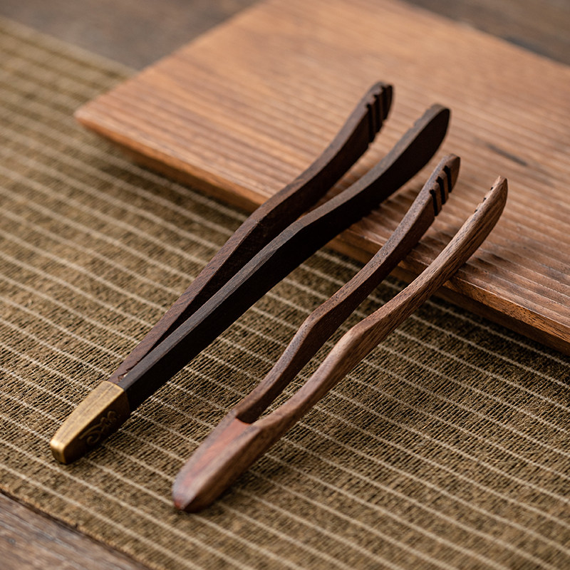 实木茶夹茶匙功夫茶具茶道零配件家用茶杯夹子檀木镊子洗杯茶夹子