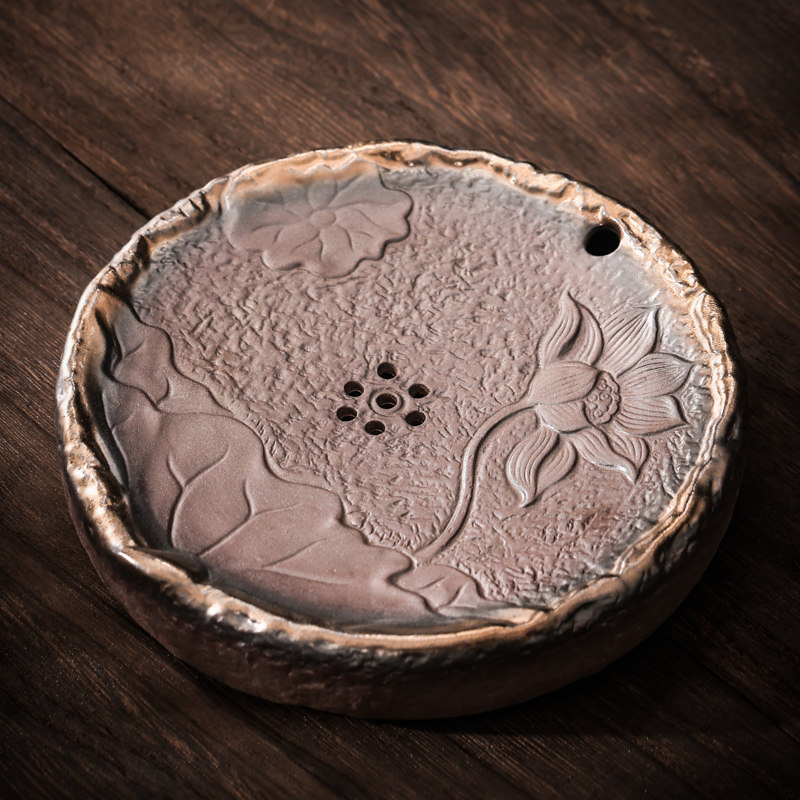 陶瓷壶承排水式干泡台粗陶鎏金茶盘家用茶具托盘日式壶托茶托茶台,餐饮具,茶道/零配,淘宝优惠券,粉丝福利购,淘宝优惠卷