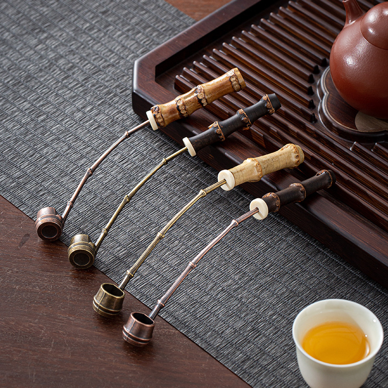 紫竹鞭古铜色合金抹茶粉勺子文房