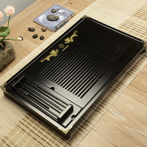 排水茶盘竹制茶道抽屉式实木