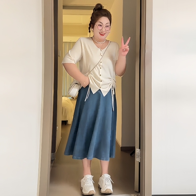 大码女装胖mm显瘦正肩绑带T恤