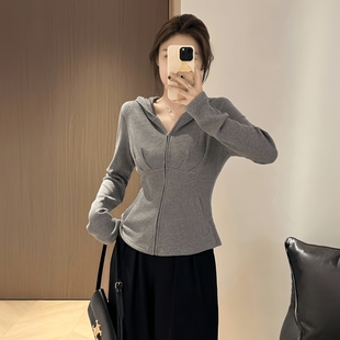 秋季 300斤大码 外套收腰长袖 胖mm休闲风纯色连帽开衫 显瘦上衣2 女装
