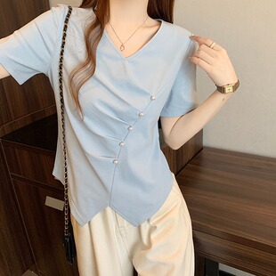 胖MM小衫 300斤大码 新款 女t恤夏季 纯欲风显瘦上衣 气质减龄镂空短袖