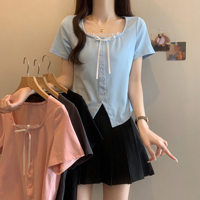 300斤方领正肩短袖t恤女