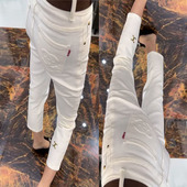 高腰弹力显瘦印花烟管牛仔裤 2026春季 子女大码 梨型身材裤 女 新款