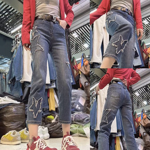 新款 子八九分显瘦烟管裤 高腰弹力直筒牛仔裤 胖mm裤 女大码 2026春季