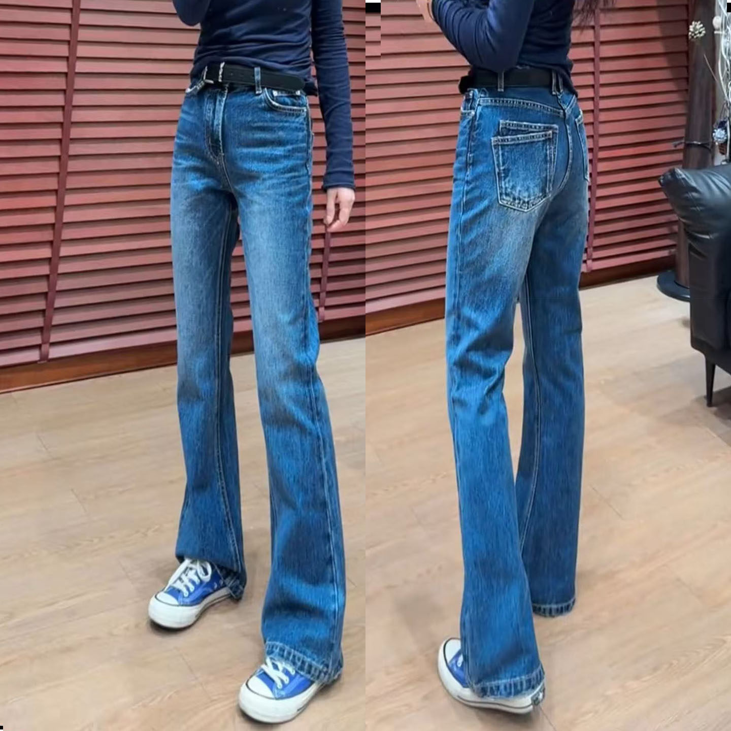 2026春季新款大码女装高腰弹力微喇牛仔裤女修身显瘦拖地喇叭长裤