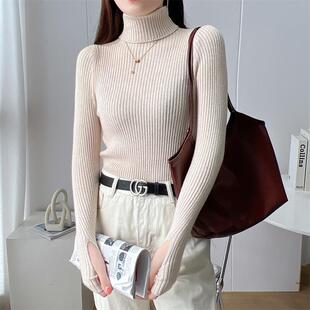 套拇指长袖毛衣女内搭贴身拇指洞上衣护手针织衫连手套打底衫套指