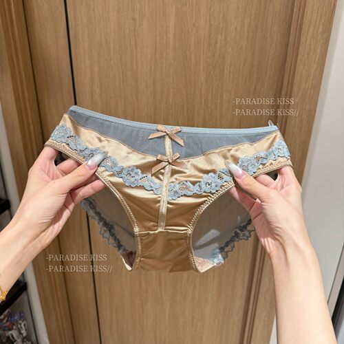 缎面法式蕾丝网纱中腰女士三角裤