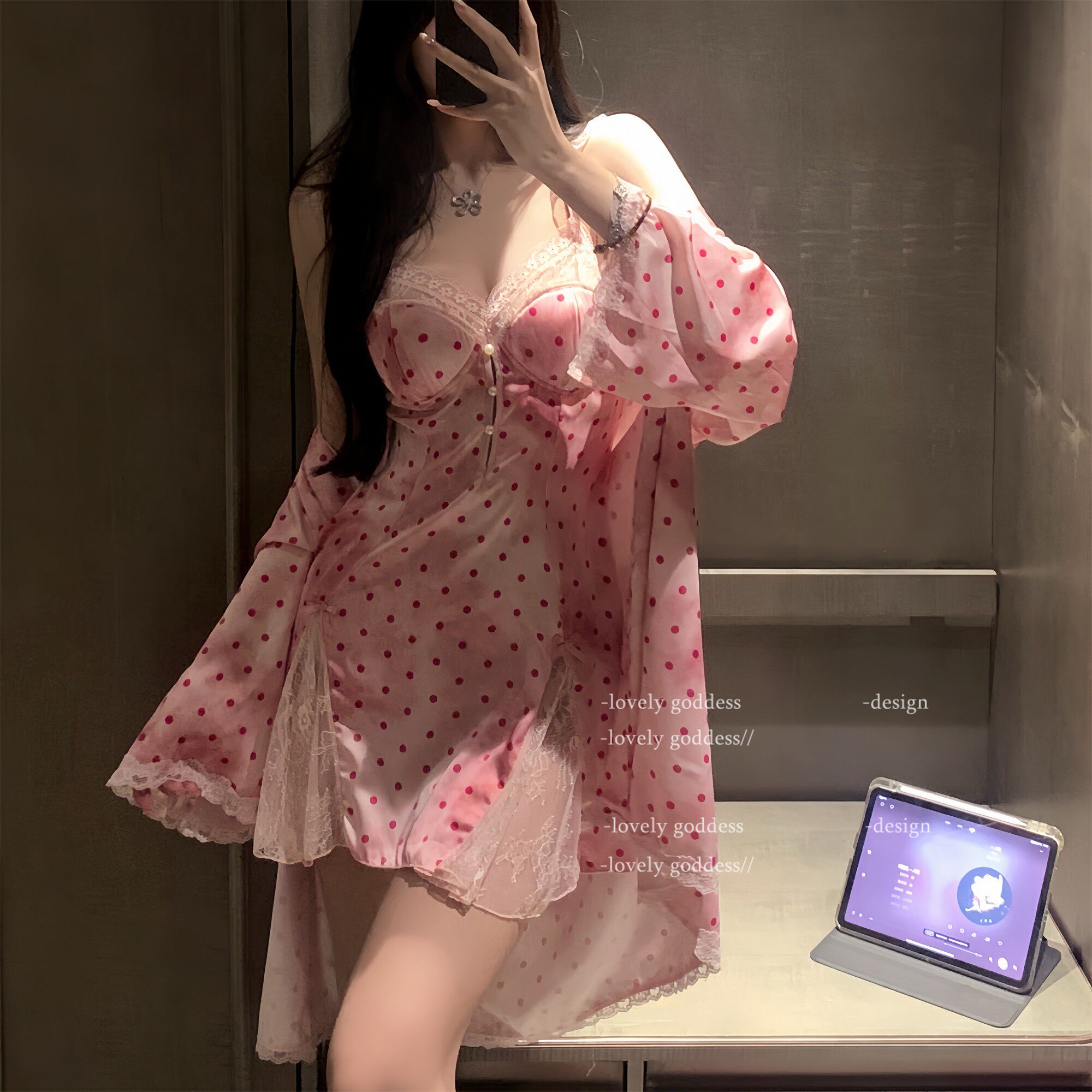 新品「LG」热恋莓梦*冰丝性感睡衣女2026夏季新款蕾丝家居服带胸
