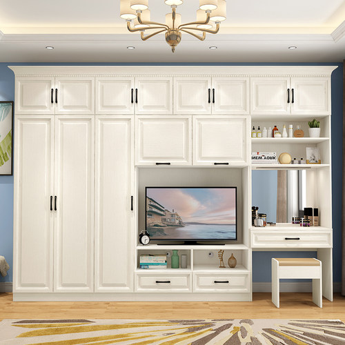 北欧式衣柜电视柜一体卧室组合梳妆台整体衣橱储物柜背景墙衣帽间