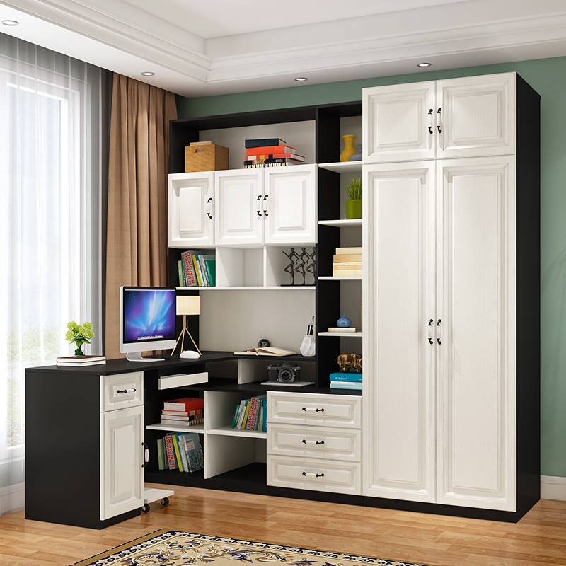 卧室书桌衣柜书架一体转角电脑桌