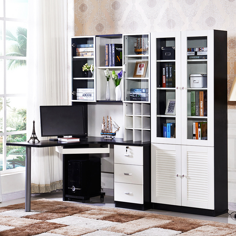 美福豪转角电脑桌组合书柜台式办公桌家用学习书桌书架写字台S-33
