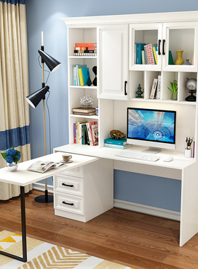 简约转角电脑桌组合书柜台式办公桌家用学习桌拐角书桌书架写字台