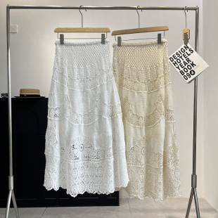 波西米亚风重工蕾丝钩花A字半身裙女高腰长裙设计感度假风